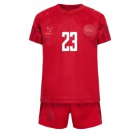 Koszulka piłkarska Dania Pierre-Emile Hojbjerg #23 Strój Domowy dla dzieci MŚ 2022 tanio Krótki Rękaw (+ Krótkie spodenki)